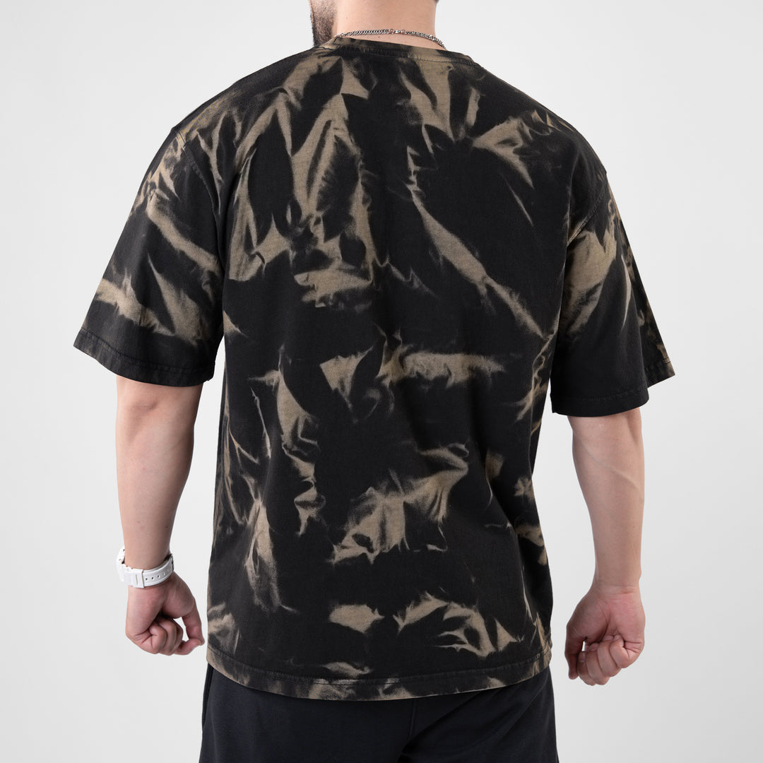 Black Oversize T-shirt with Olive Bleech Out Wash