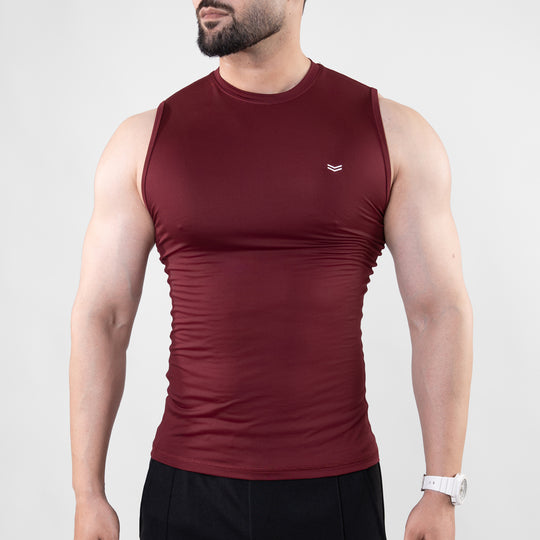 Maroon Sleeveless Compression Tee