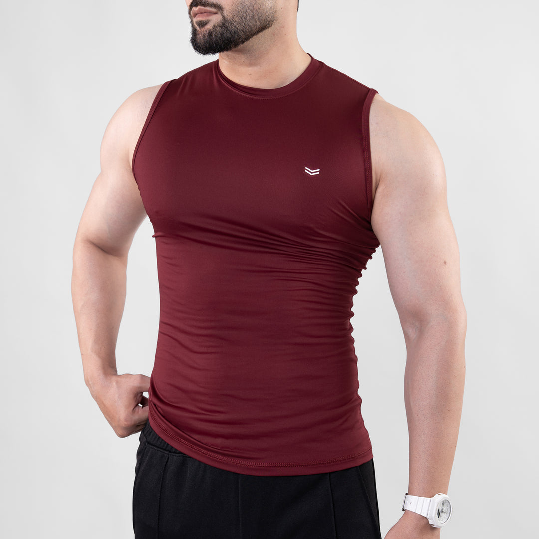 Maroon Sleeveless Compression Tee