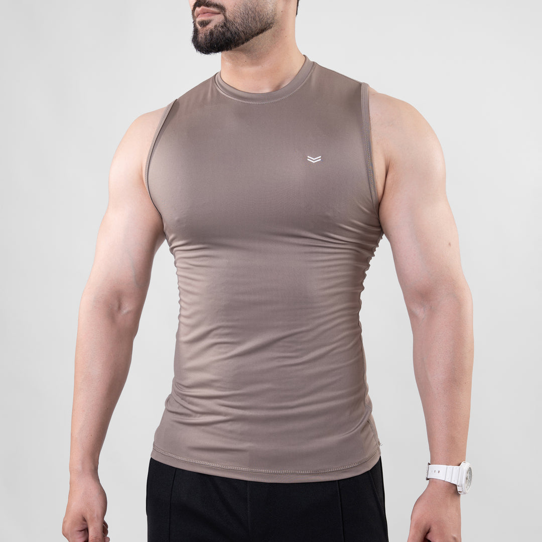 Khaki Sleeveless Compression Tee