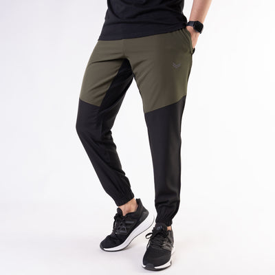 Black Premium Micro Stretch Tech Pants with Olive Front Panels