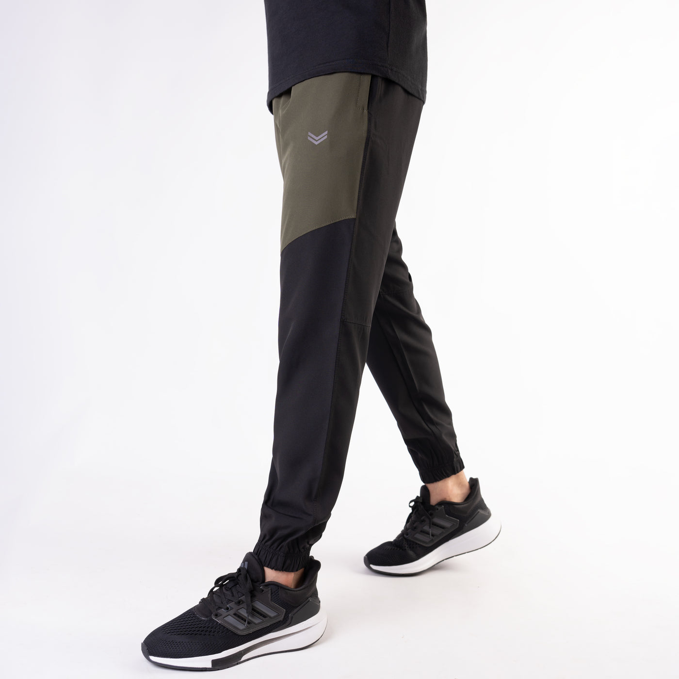 Black Premium Micro Stretch Tech Pants with Olive Front Panels