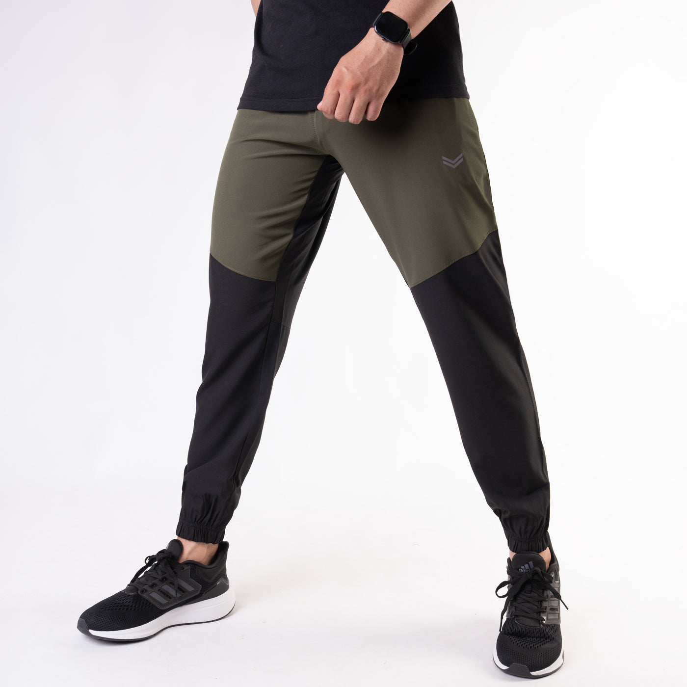 Black Premium Micro Stretch Tech Pants with Olive Front Panels