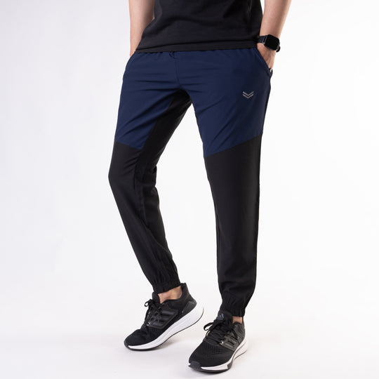 Black Premium Micro Stretch Tech Pants with Navy Front Panels