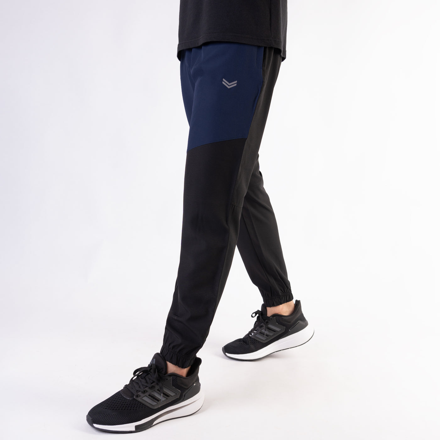 Black Premium Micro Stretch Tech Pants with Navy Front Panels