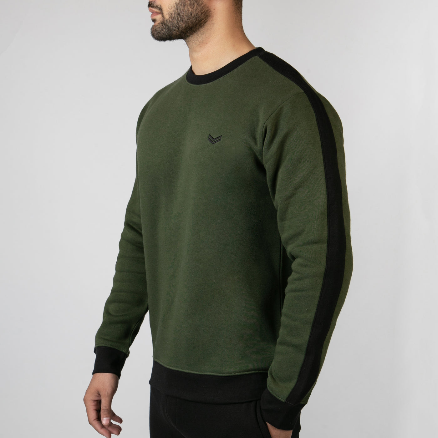 Olive Sweatshirt With Black Panels