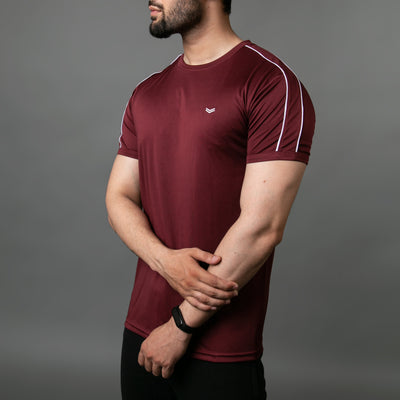 Premium Maroon Quick Dry Tee with Dual Piping