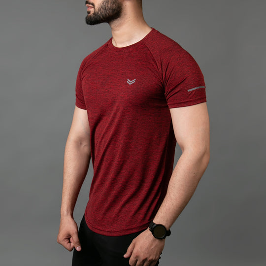 Maroon Melange Quick Dry Tee With Reflective Detailing