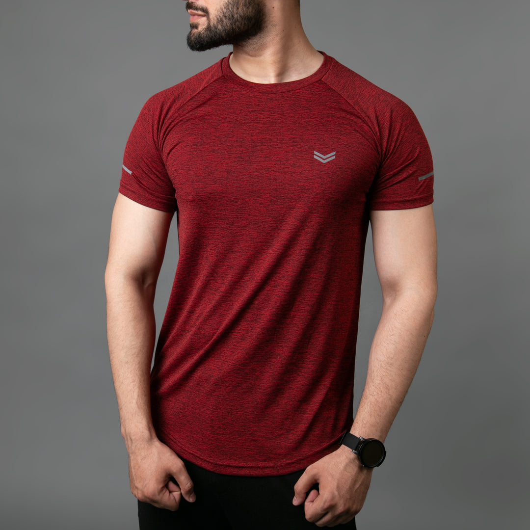 Maroon Melange Quick Dry Tee With Reflective Detailing