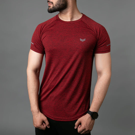 Maroon Melange Quick Dry Tee With Reflective Detailing