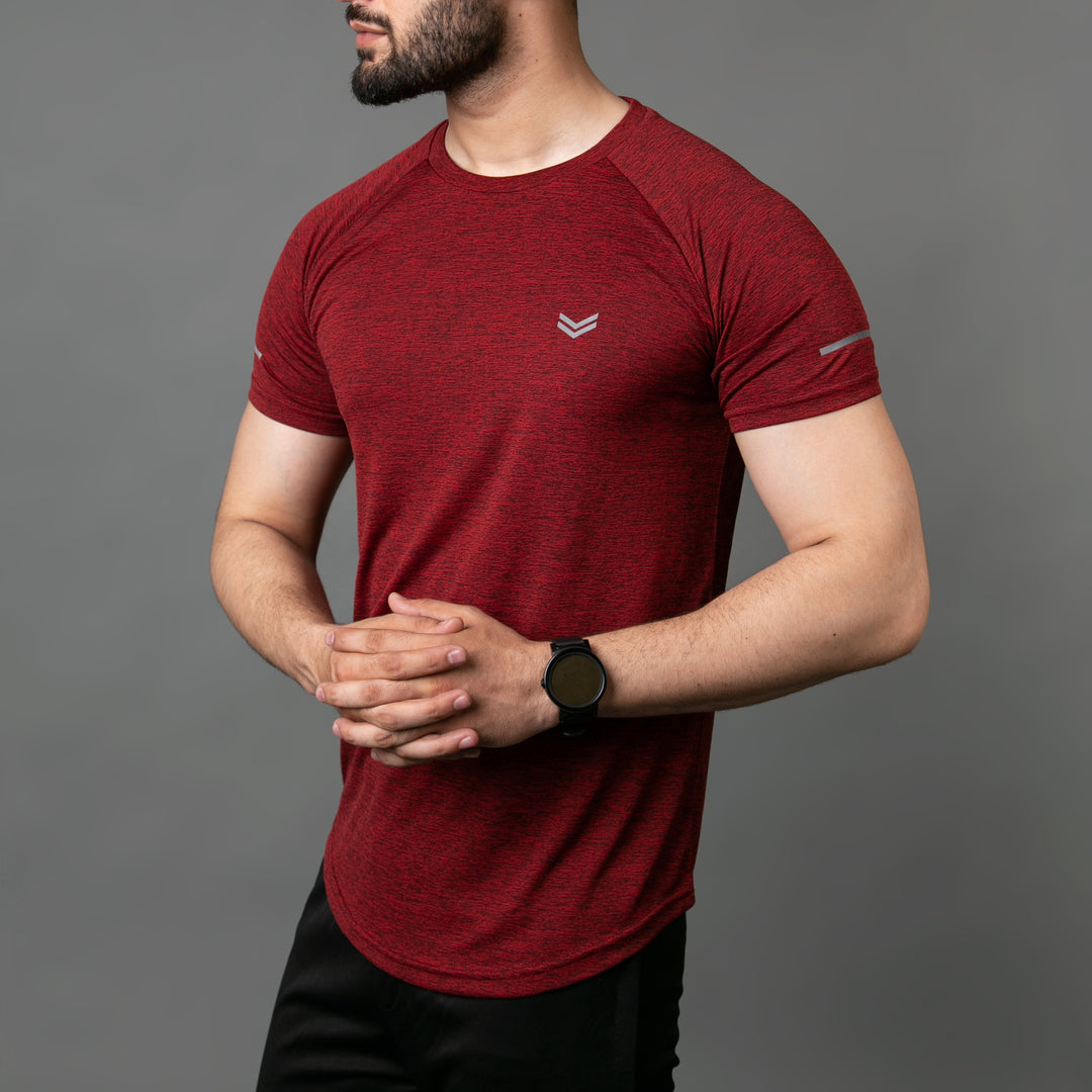 Maroon Melange Quick Dry Tee With Reflective Detailing