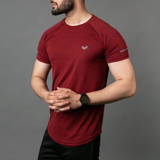 Maroon Melange Quick Dry Tee With Reflective Detailing