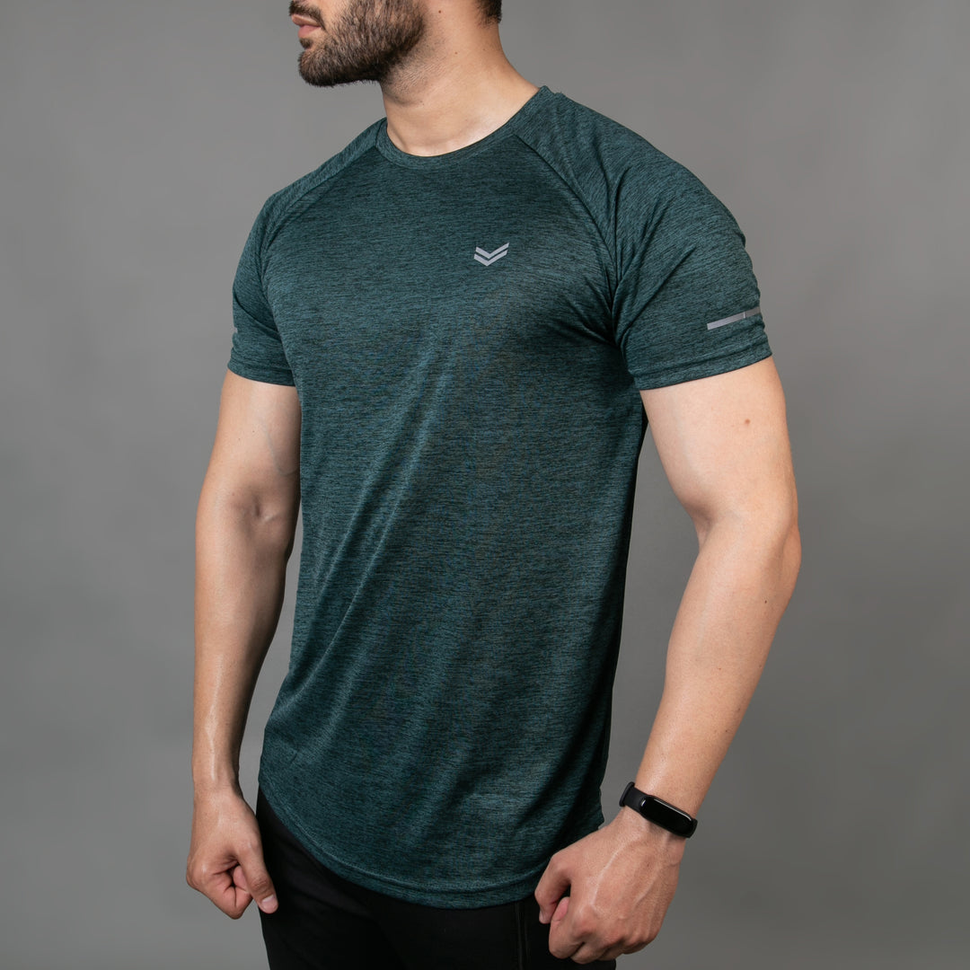 Textured Green Quick Dry T-Shirt With Reflective Detailing