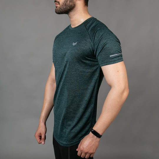 Textured Green Quick Dry T-Shirt With Reflective Detailing