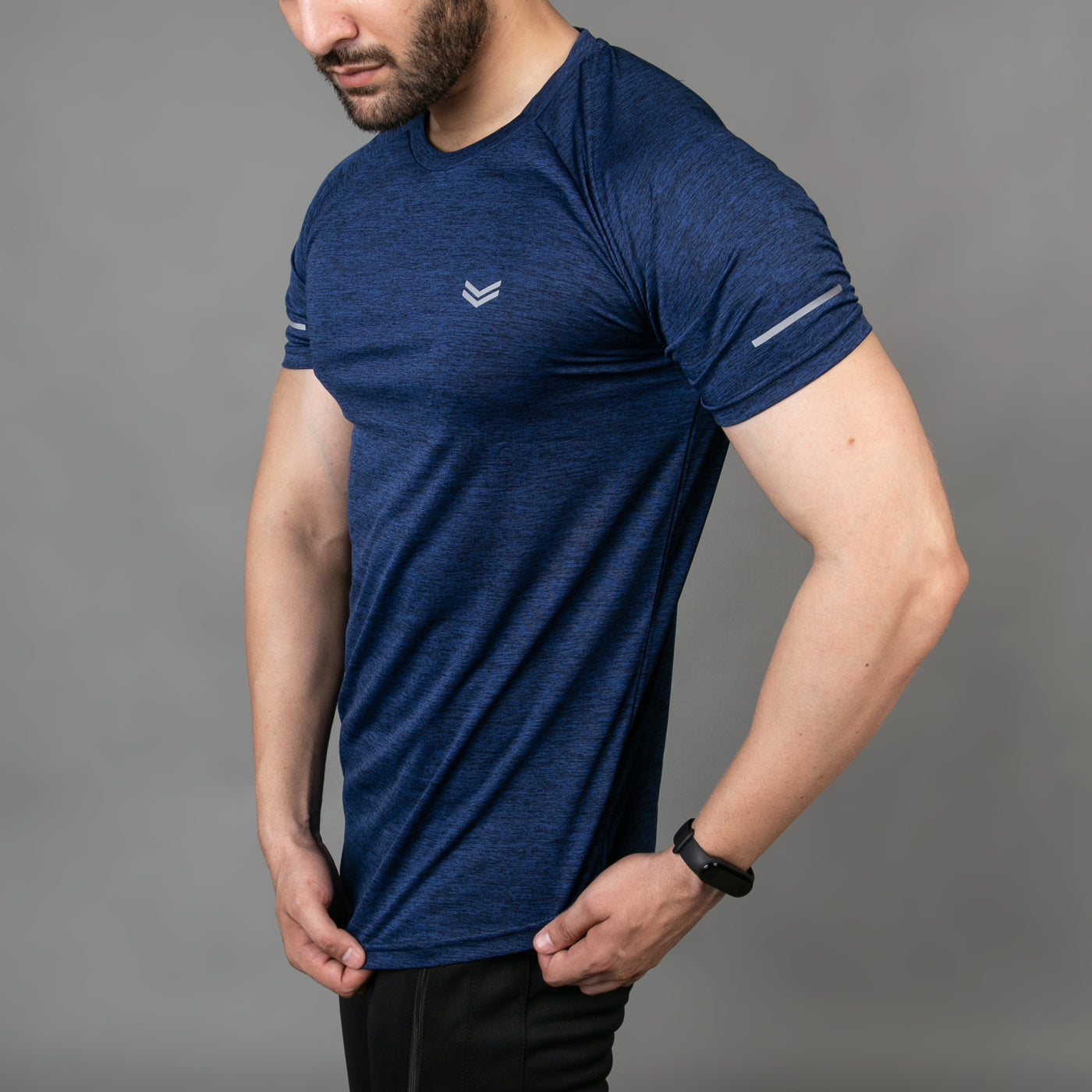 Premium Navy Melange Quick Dry T-Shirt With Reflective Detailing