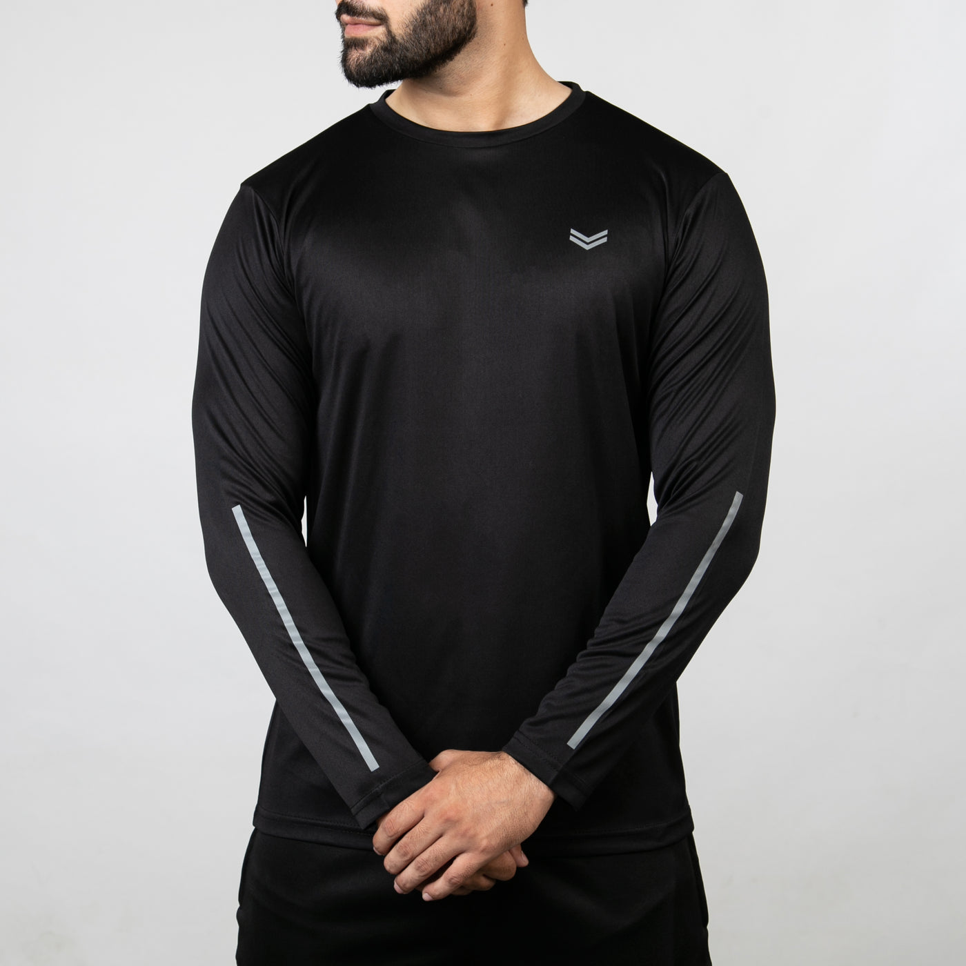 Premium Black Quick Dry Full Sleeves T-Shirt with Forearm Reflectors