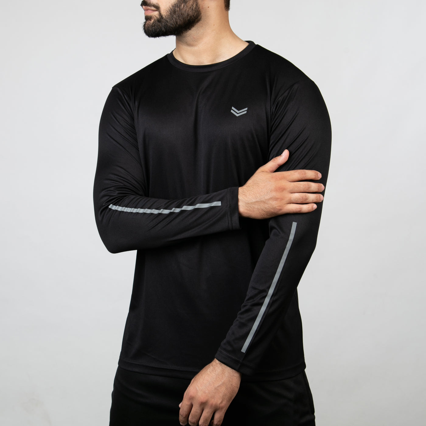 Premium Black Quick Dry Full Sleeves T-Shirt with Forearm Reflectors