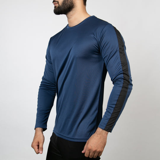 Sapphire Blue Quick Dry Full Sleeves Tee with Black Panels