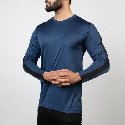 Sapphire Blue Quick Dry Full Sleeves Tee with Black Panels