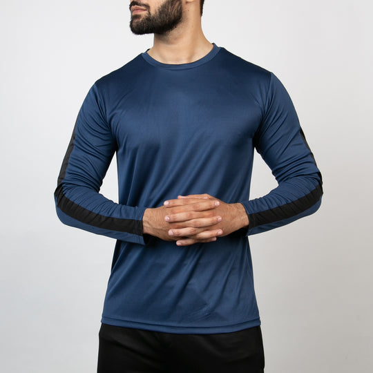 Sapphire Blue Quick Dry Full Sleeves Tee with Black Panels