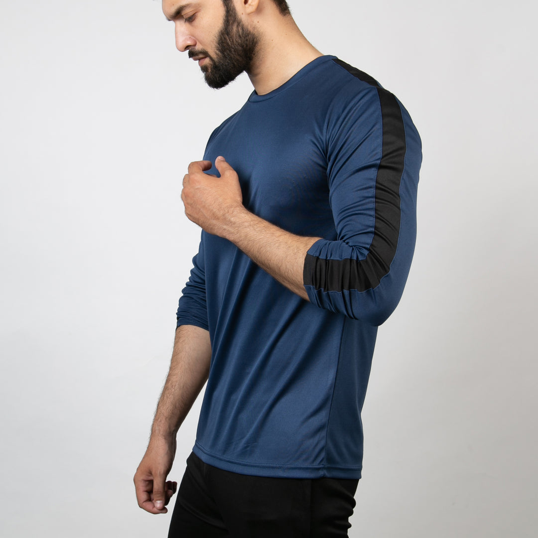 Sapphire Blue Quick Dry Full Sleeves Tee with Black Panels