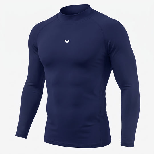 Navy Mock Neck Full Sleeve Compression T-Shirt — view 4