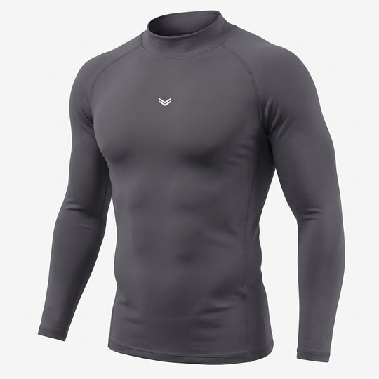 Gray Mock Neck Full Sleeve Compression T-Shirt — view 4