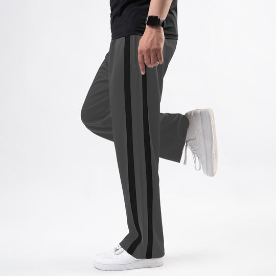 Gray Wide Leg Trouser with Bold Black Stripes
