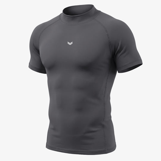 Gray Mock Neck Half Sleeve Compression Tee