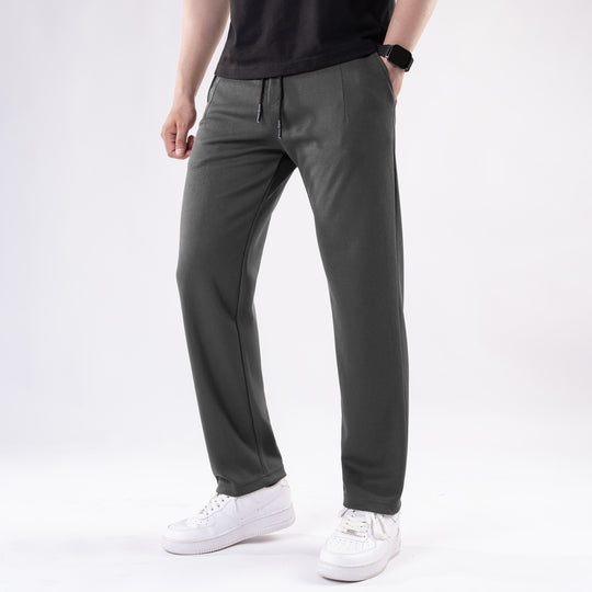 Dark Gray Straight Fit Pleated Trousers