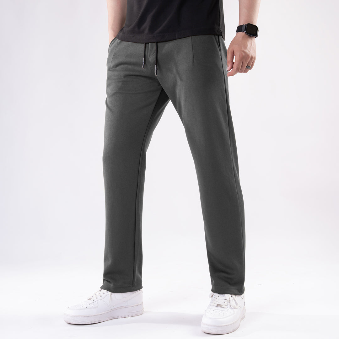 Dark Gray Straight Fit Pleated Trousers