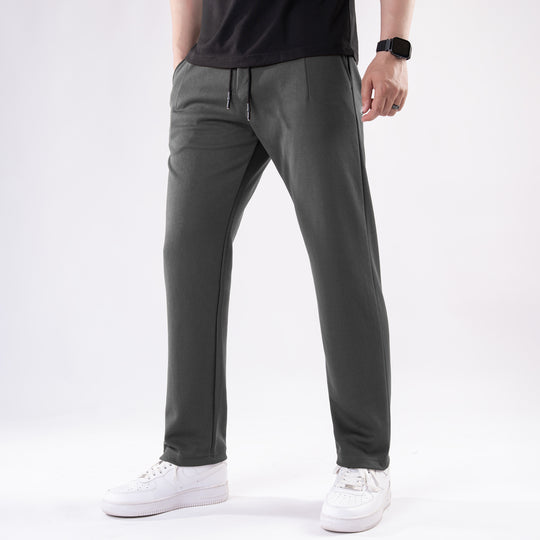 Dark Gray Straight Fit Pleated Trousers