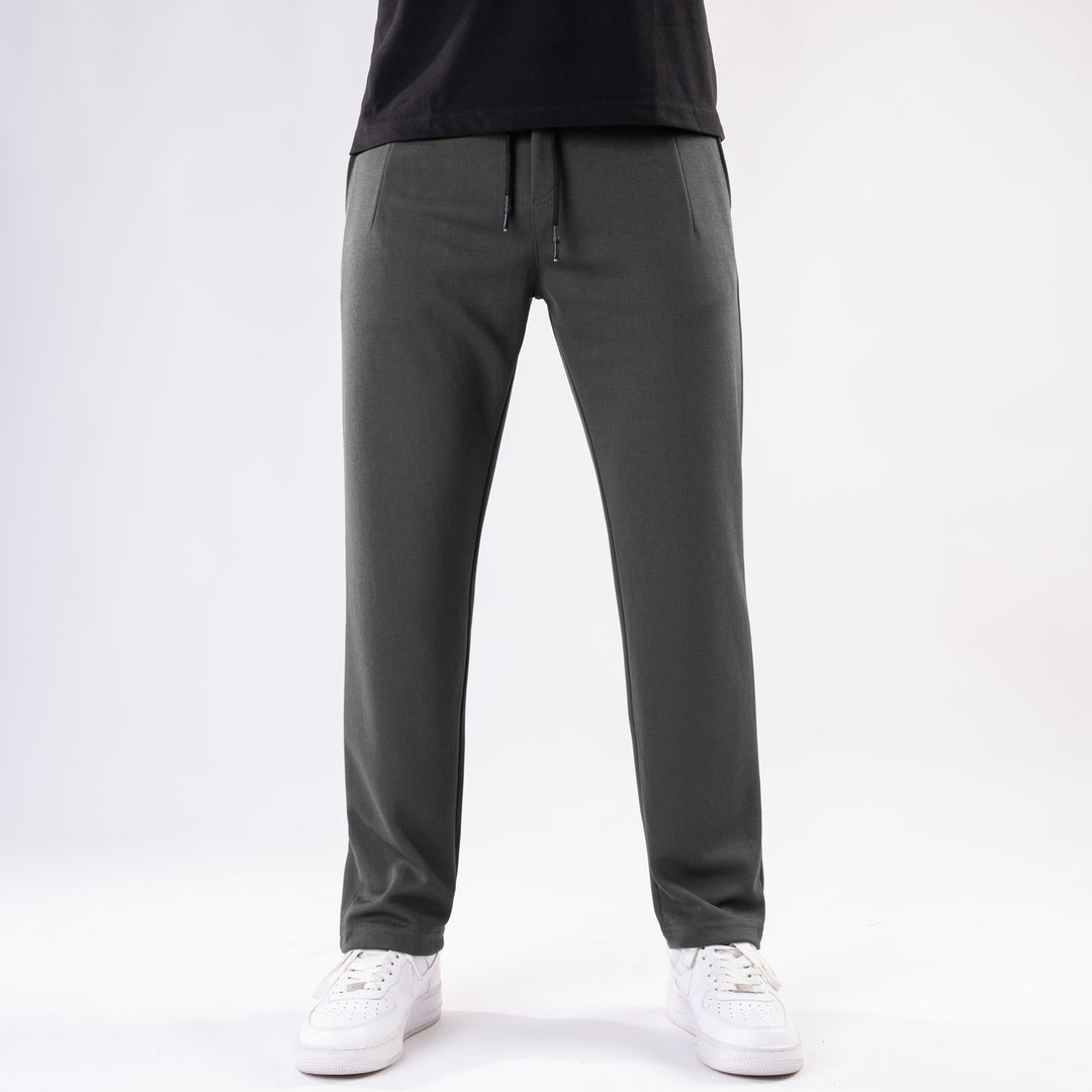 Dark Gray Straight Fit Pleated Trousers