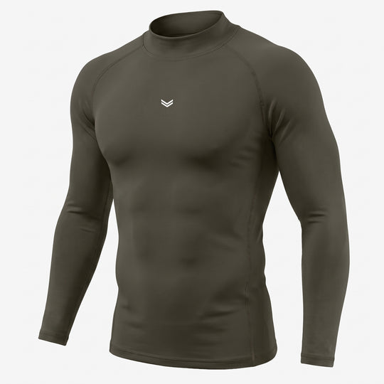 Olive Mock Neck Full Sleeve Compression T-Shirt — view 4