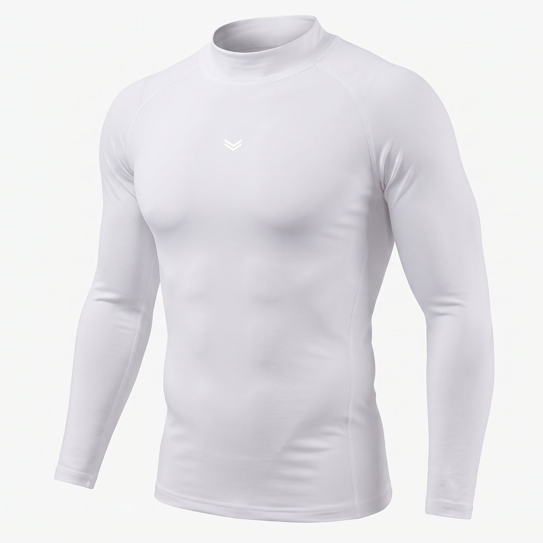 White Mock Neck Full Sleeve Compression T-Shirt — view 4