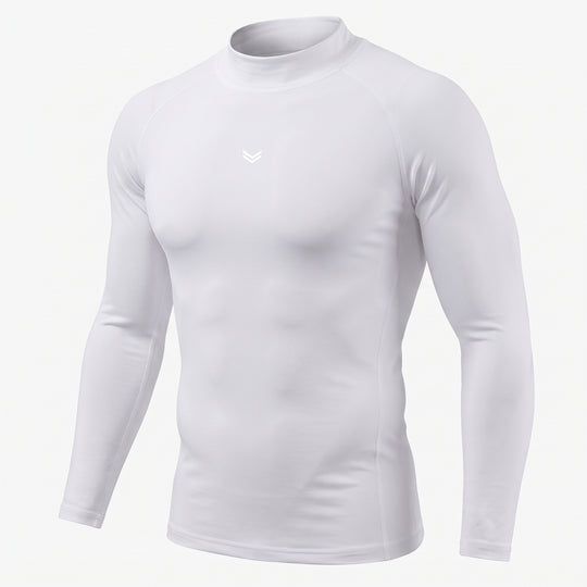 White Mock Neck Full Sleeve Compression T-Shirt — view 4