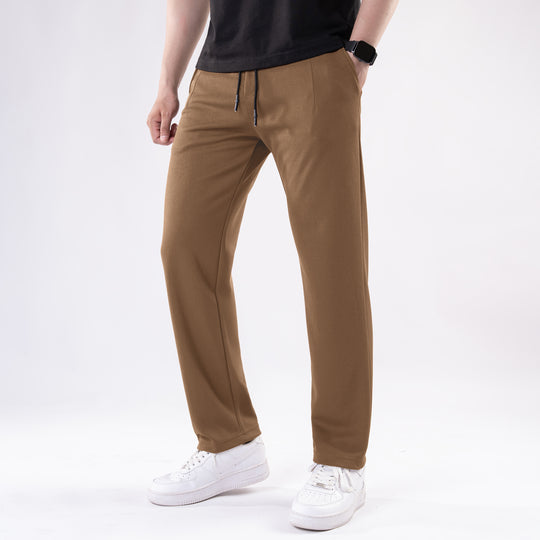 Mustard Straight Fit Pleated Trousers