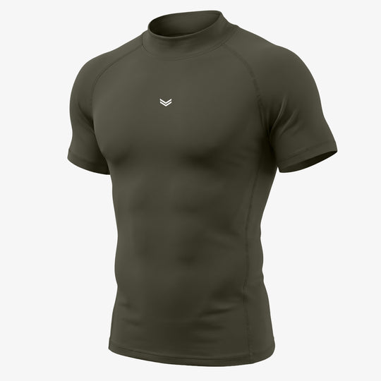 Olive Mock Neck Half Sleeve Compression Tee