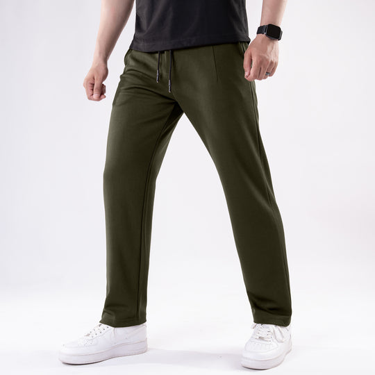 Olive Straight Fit Pleated Trousers