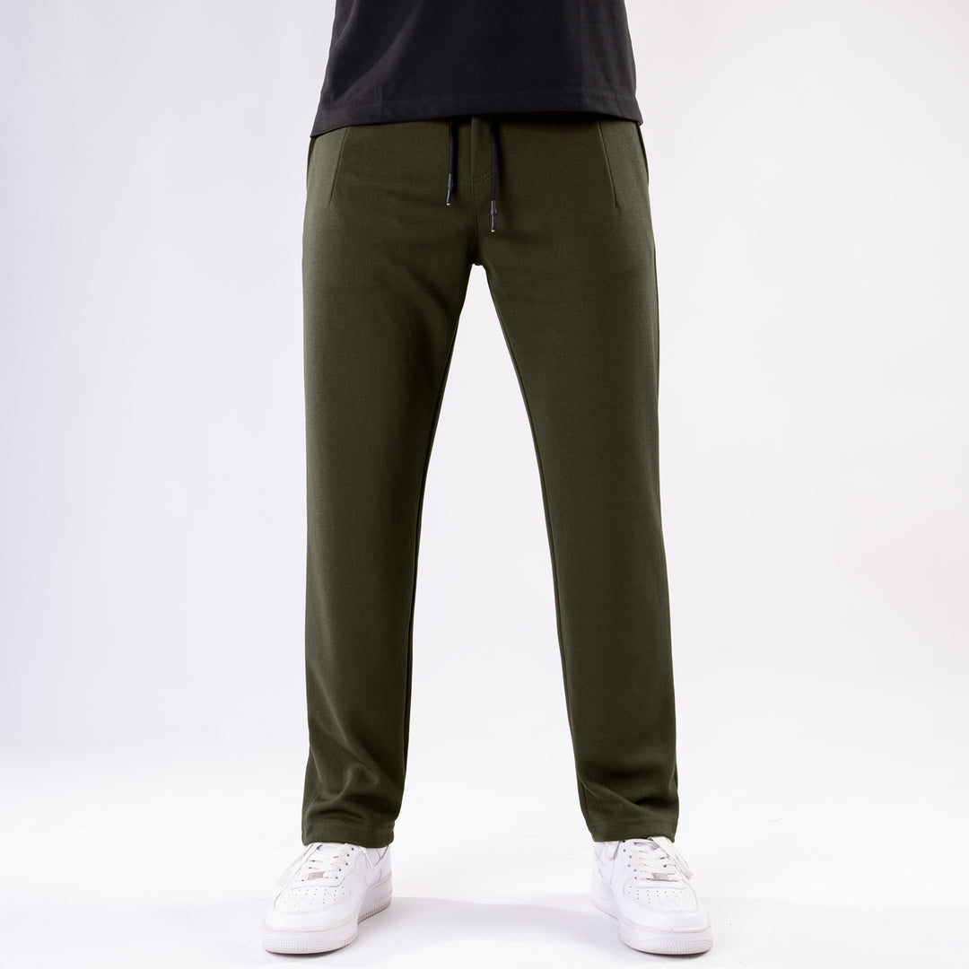 Olive Straight Fit Pleated Trousers