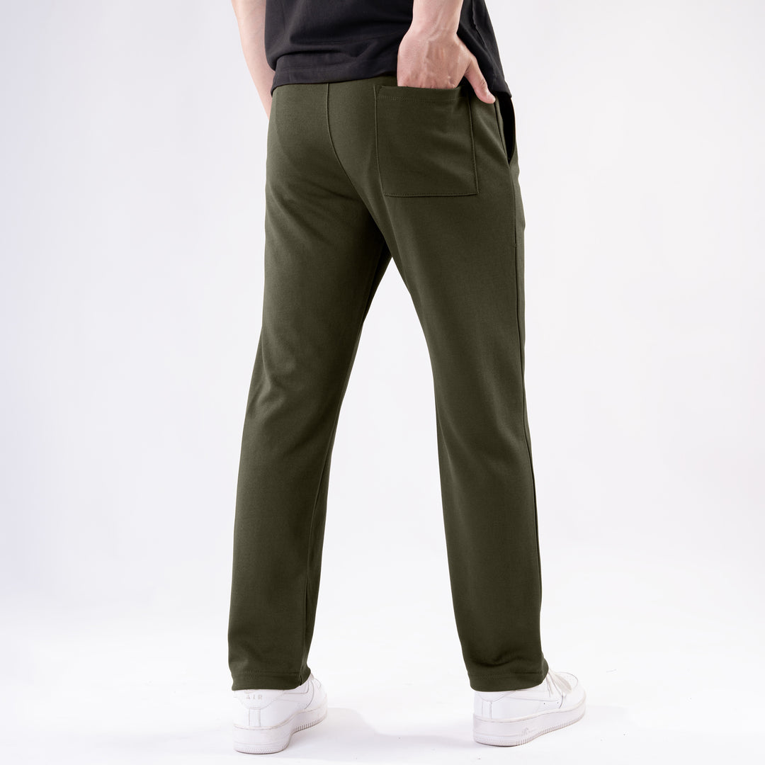 Olive Straight Fit Pleated Trousers