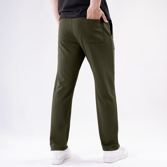 Olive Straight Fit Pleated Trousers