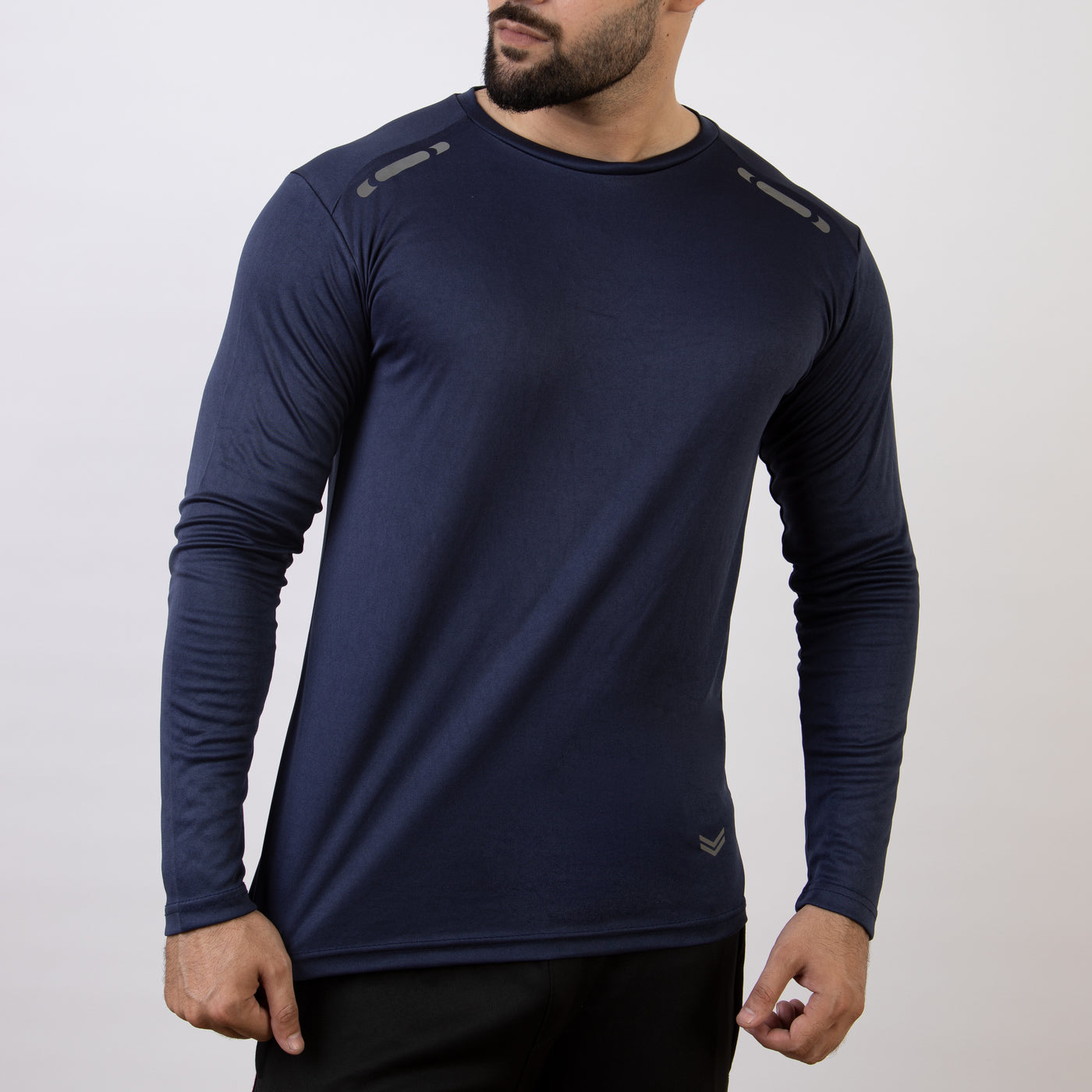 Navy Quick Dry Full Sleeves T-Shirt with Front Reflectors