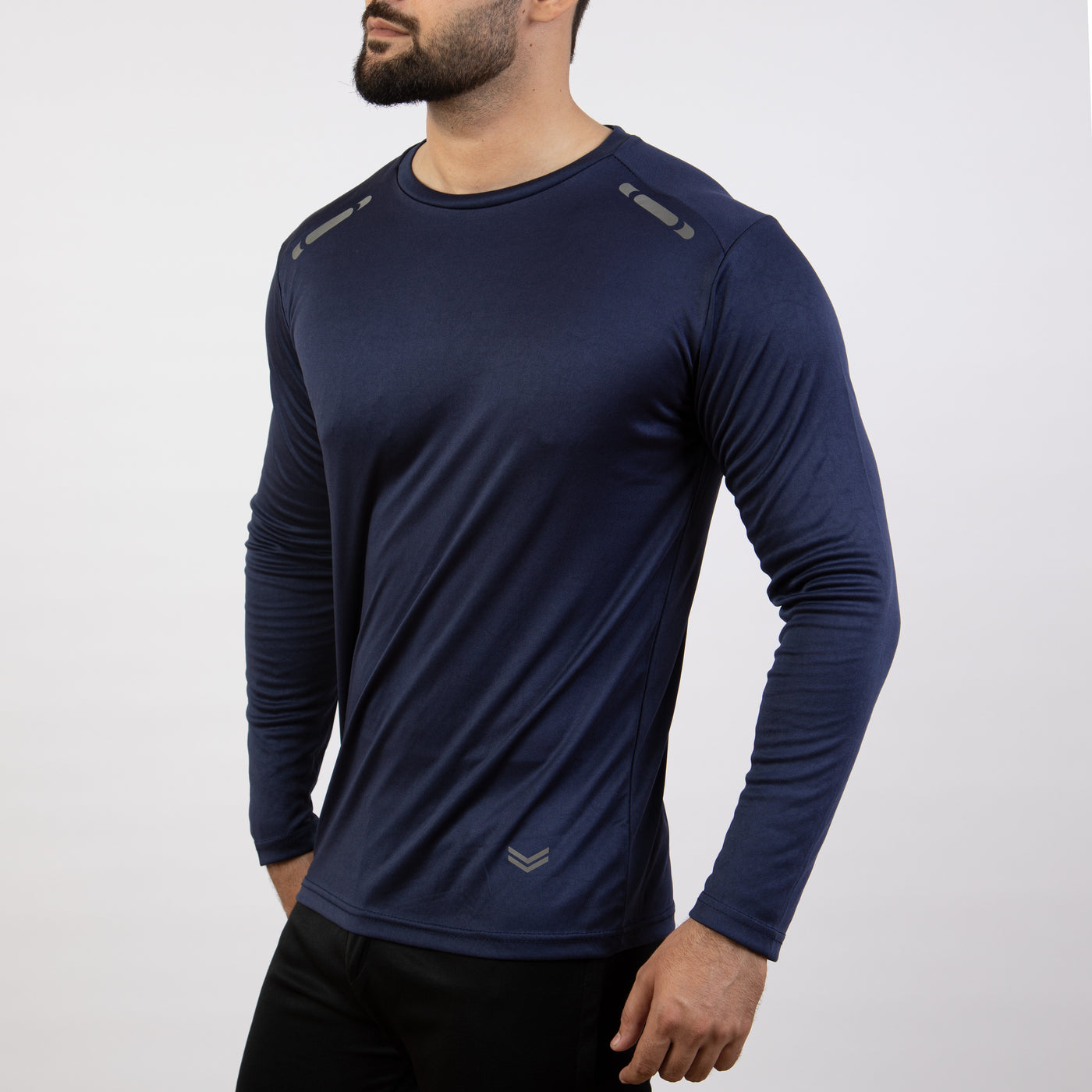 Navy Quick Dry Full Sleeves T-Shirt with Front Reflectors