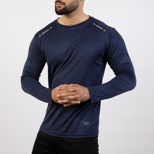Navy Quick Dry Full Sleeves T-Shirt with Front Reflectors