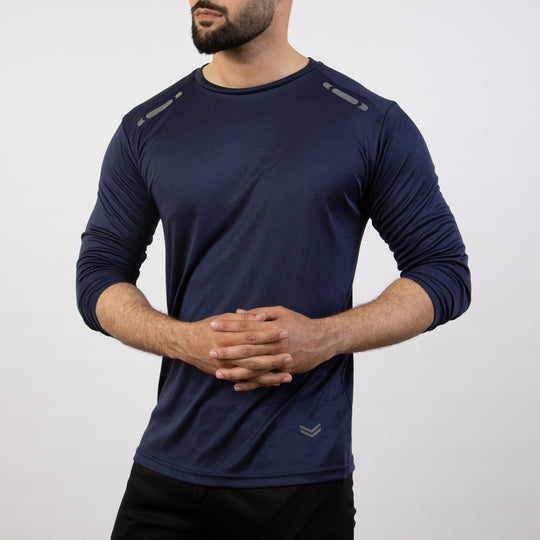 Navy Quick Dry Full Sleeves T-Shirt with Front Reflectors