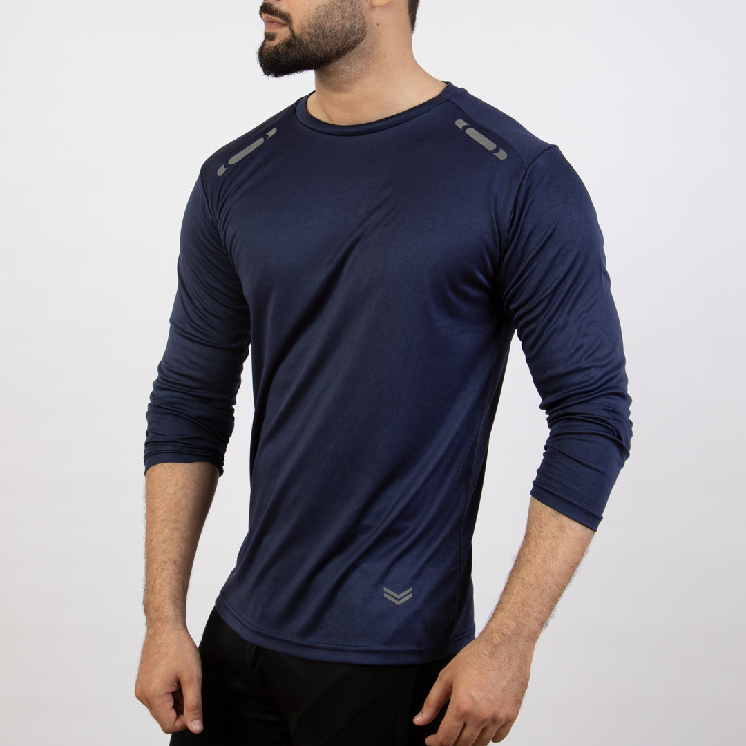 Navy Quick Dry Full Sleeves T-Shirt with Front Reflectors