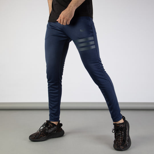 Navy Quick Dry Bottoms with Three Printed Gray Stripes