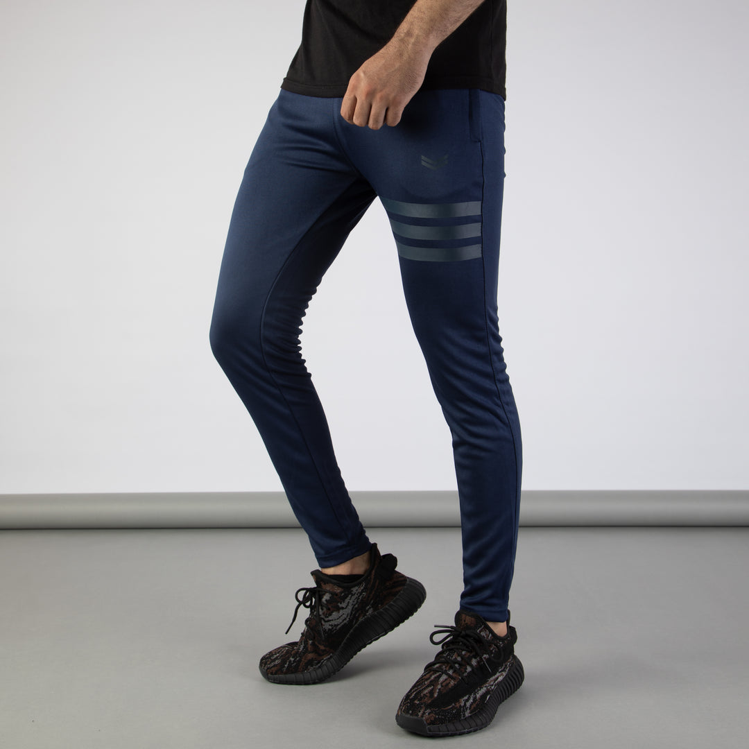 Navy Quick Dry Bottoms with Three Printed Gray Stripes