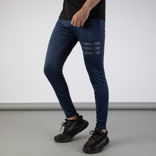 Navy Quick Dry Bottoms with Three Printed Gray Stripes